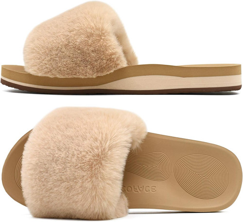 Womens slides fuzzy slippers - womens,